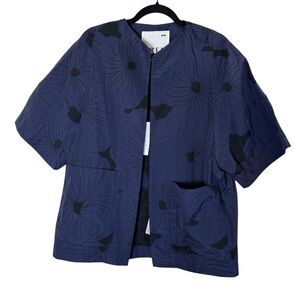 SKFK Women's Blue Black Kimono Style Minimalist Floral Jacket sz M